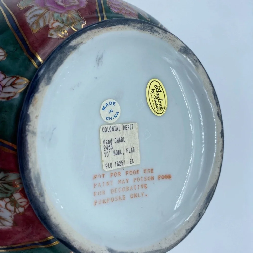 Vintage Floral Decorative Bowl with Gold Accents Andrea by Sadek / Like New